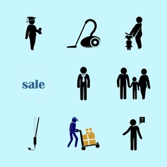 icons about Human with vacuum cleaner, comb, simple, young and solution