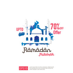 Ramadan sale offer banner design. Promotion poster, voucher, discount, label, greeting card of Ramadan Kareem and Eid Mubarak celebration. blue watercolor background vector illustration
