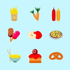 icons about Food with mushroom, pepperoni, spaghetti, fruit and junk