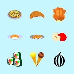 icons about Food with seaweed, croissant, salmon, cooking and watermelon