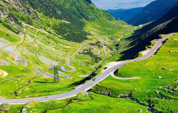 transfagarasan route view from above. gorgeous tourist attraction of carpathian mountains in romania