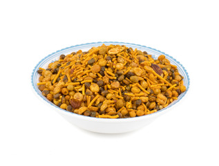 Indian Fried Dish Namkeen Food Also Know As Mixture isolated on white background
