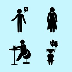 icons about Human with clip, sexy, answer, stands and drinking beer at restaurant