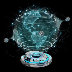 Globe network hologram projector with digital connection 3D rendering