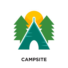 campsite logo isolated on white background , colorful vector icon, brand sign & symbol for your business