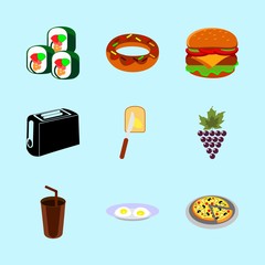 icons about Food with hot chocolate, pepperoni, berry, omelette and fastfood