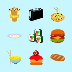 icons about Food with bread, pizza, cream, sushi and cake