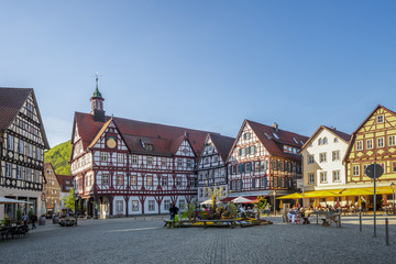 Fototapeta na wymiar Bad Urach, Marktplatz und Rathaus