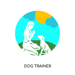 dog trainer logo isolated on white background , colorful vector icon, brand sign & symbol for your business