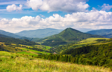 Abranka village in the valley of Carpathian mountains, Ukraine. lovely countryside scenery in early...