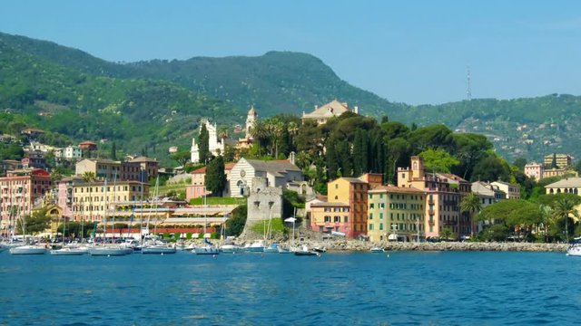 southern europa - italian riviera village of Santa Margherita Ligure. scenic town view from sightseeing boat