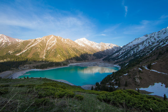 Tien Shan mountains, mountain lake, peaks, Big Almaty Lake, Kazakhstan © serikbaib