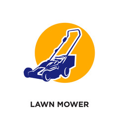 lawn mower logo isolated on white background , colorful vector icon, brand sign & symbol for your business