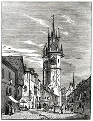 Cathedral of Saint Bartholomew in Plzeň, Czech Republic (from Das Heller-Magazin, October 4, 1834)