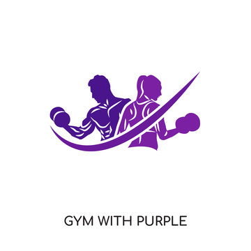 gym with purple logo isolated on white background , colorful vector icon, brand sign & symbol for your business