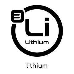 lithium symbol periodic table isolated on white background , black vector sign and symbols