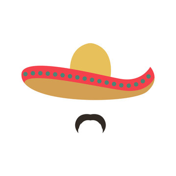 Portrait of a Mexican man in sombrero. Man icon. Vector illustration isolated on white background.