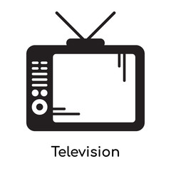 Television icon isolated on white background , black filled vector sign and symbols