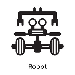 Robot icon isolated on white background , black filled vector sign and symbols
