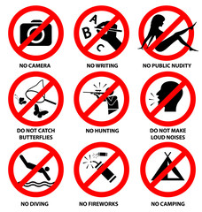 prohibition signs for park