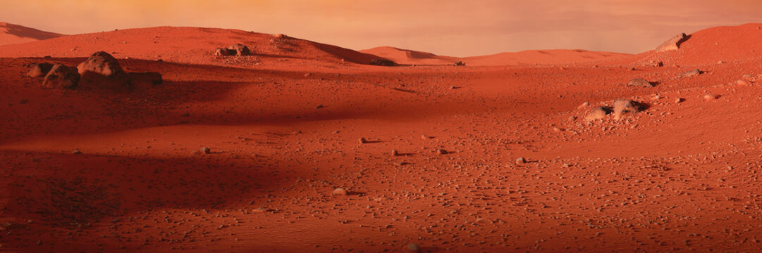landscape on planet Mars, scenic desert on the red planet © dottedyeti