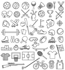 sport equipment outline icon set