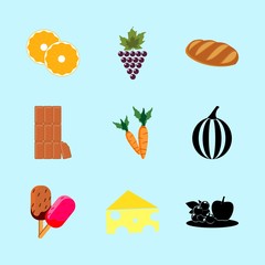 icons about Food with bakery, grapes, bake, fruits and cheese
