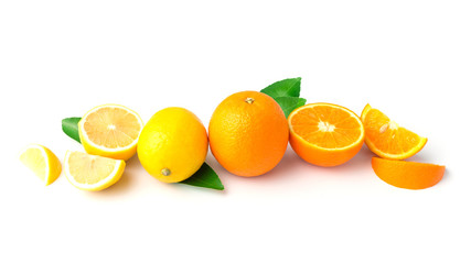 fresh orange and lemon on white