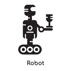 Robot icon isolated on white background , black filled vector sign and symbols