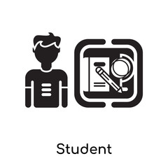 Student isolated on white background , black filled vector sign and symbols