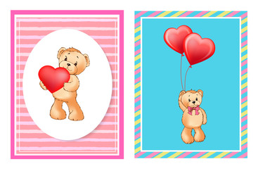 Adorable Bears with Helium Balloons in Heart Shape