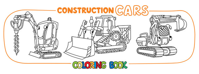 Funny constuction cars set. Coloring book