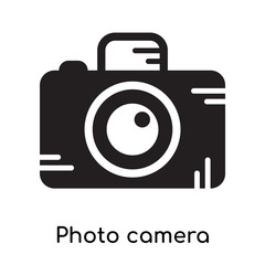 Photo camera icon isolated on white background , black filled vector sign and symbols