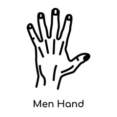 Men Hand icon isolated on white background , black outline sign, linear modern symbol