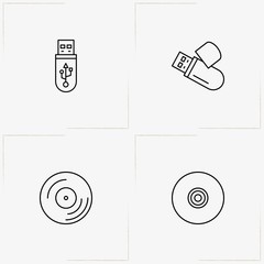 Computer line icon set with flash drive, flash card  and compact disk