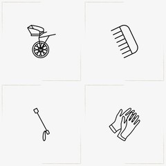 Equestrian Sport line icon set with jockey stick , horse body comb  and jockey carriage