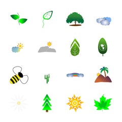 icon Nature with snow mountain, clouds, decorative, sunrise and daisy chamomile flower