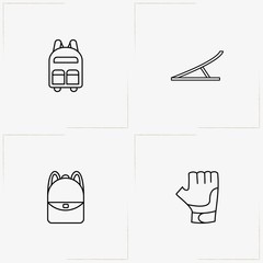 Bicycle Sport line icon set with bicycle glove, springboard and backpack