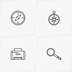 Education line icon set with printer, compass and magnifier