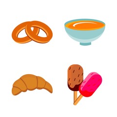icons about Food with cream, ice, bubliki, soup and folk