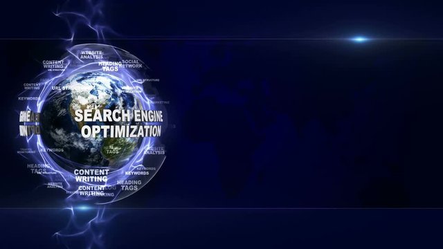 SEARCH ENGINE OPTIMIZATION, SEO, Text Animation and Earth, Rendering, Background, Loop, 4k
