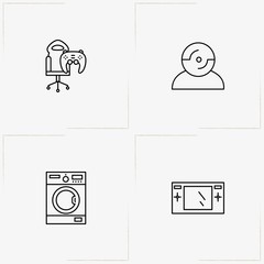 Electronic Devices line icon set with washing machine , game joystick and portable play station