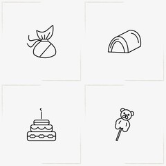 Candies line icon set with cake, lollipop and candy cake