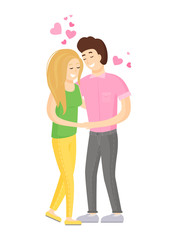 Sweet Smiling Couple Hugs, Young Lovers Embracing