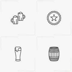 Beer line icon set with barrel of beer, beer glass and star logo