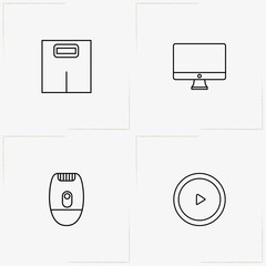 Electronic Devices line icon set with video play, epilator   and computer monitor