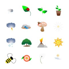 icon Nature with forest, fair-mushroom, summer, exotic and daisy chamomile flower