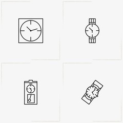 Clock line icon set with watch , clock with pendulum  and wall watch