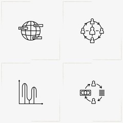 Fototapeta premium Data Analitic line icon set with connection data, graph and worldwide data