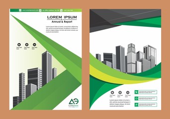 modern cover, brochure, layout for annual report with city background
